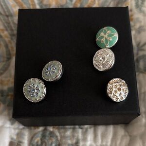 Elegant Silver and Green Button Earrings and 3 necklace centers for fit jewelry